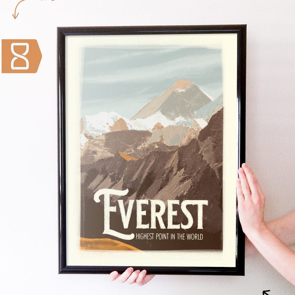 Mt Everest Retro Travel Art Poster Modern Home Decor 11x17 18x24 24x36