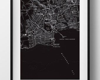 Santa Cruz Map Retro Travel Art Poster Modern Home Decor 11x17 18x24 24x36