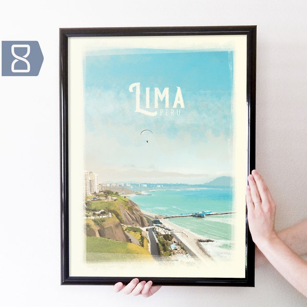 Lima, Peru Retro Travel Art Poster Modern Home Decor 11x17 18x24 24x36