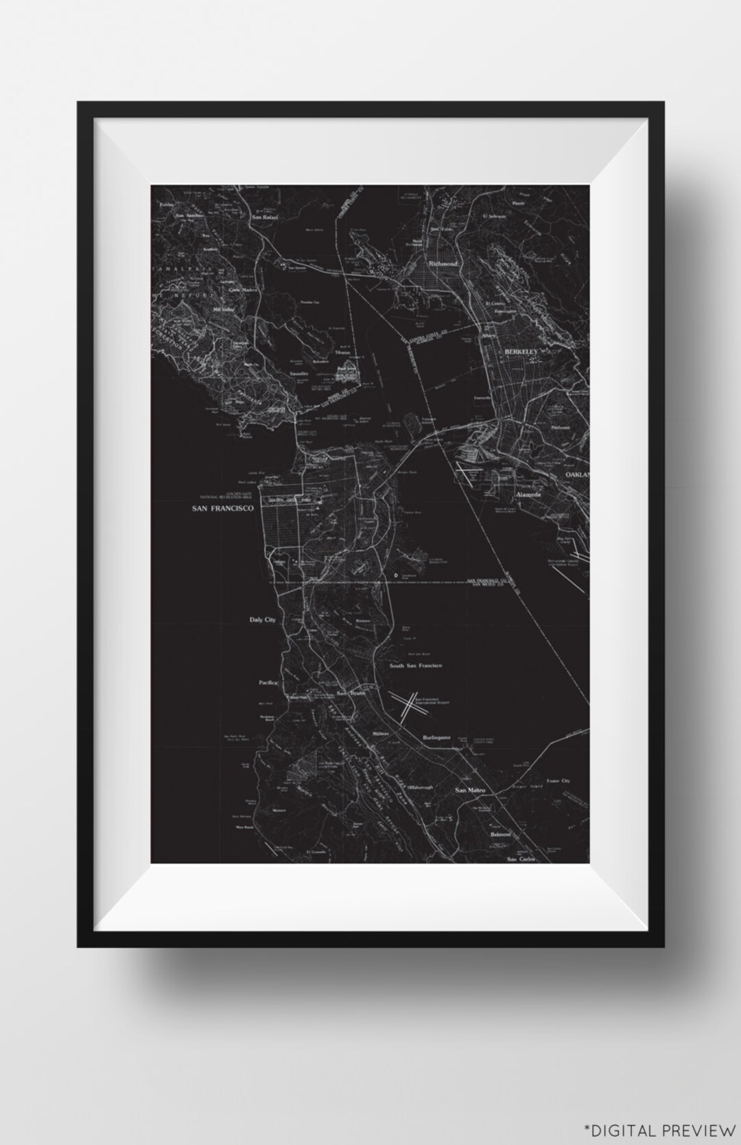 San Francisco Map Retro Travel Art Poster Modern Home Decor 11x17 18x24 ...