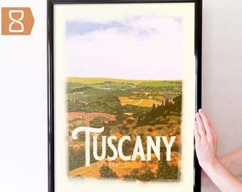 Tuscany, Italy Retro Travel Art Poster Modern Home Decor 11x17 18x24 24x36