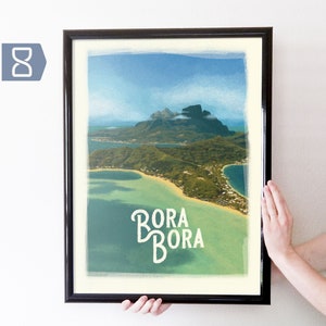 Bora Bora, French Polynesia Retro Travel Art Poster Modern Home Decor 11x17 18x24 24x36