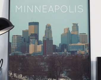 Minneapolis, Minnesota Retro Travel Art Poster Modern Home Decor 11x17 18x24 24x36