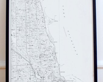 Chicago, Illinois Map Retro Travel Art Poster Modern Home Decor 11x17 18x24 24x36