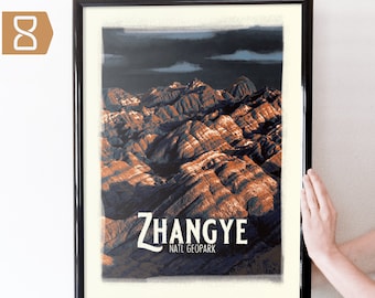 Zhangye National  Geopark, China Retro Travel Art Poster Modern Home Decor 11x17 18x24 24x36