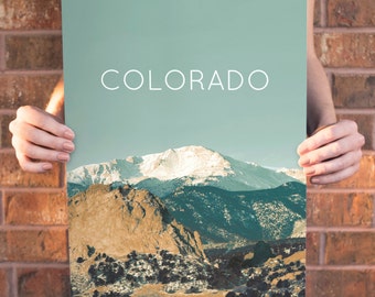 Pikes Peak, Colorado Retro Travel Art Poster Modern Home Decor 11x17 18x24 24x36