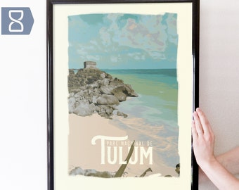 Tulum National Park, Mexico Retro Travel Art Poster Modern Home Decor 11x17 18x24 24x36