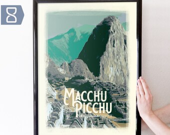 Macchu Picchu, Peru Retro Travel Art Poster Modern Home Decor 11x17 18x24 24x36