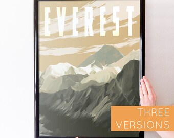 Mt Everest Retro Travel Art Poster Modern Home Decor 11x17 18x24 24x36