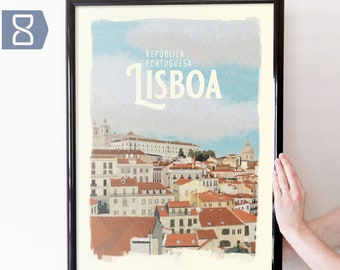Lisbon, Portugal Retro Travel Art Poster Modern Home Decor 11x17 18x24 24x36