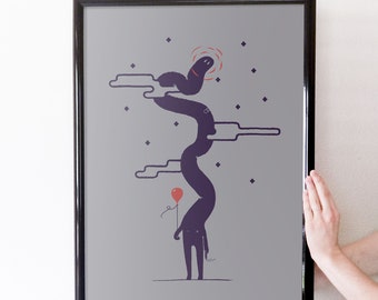 Long Neck Man Skater Punk Poster 3 Versions 8.5x11 11x17 18x24 24x36
