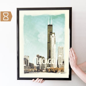 Chicago, Illinois Retro Travel Art Poster Modern Home Decor 11x17 18x24 24x36