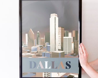 Dallas, TX Retro Travel Art Poster Modern Home Decor 11x17 18x24 24x36