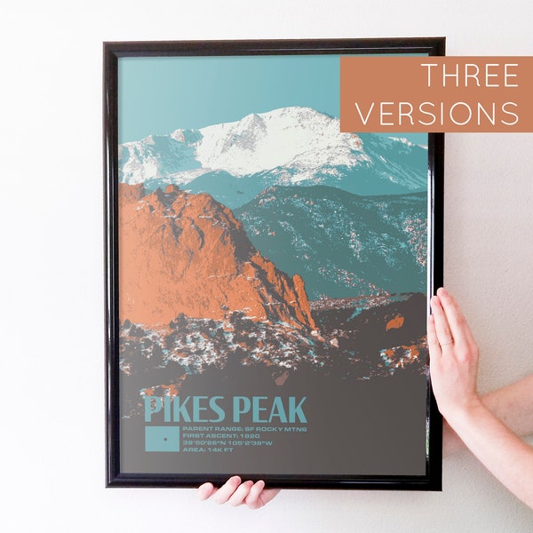 Pikes Peak Retro Travel Art Poster Modern Home Decor 11x17 18x24 24x36