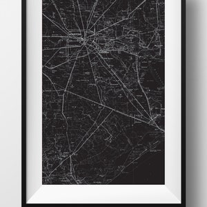 Houston, TX Map Retro Travel Art Poster Modern Home Decor 11x17 18x24 24x36