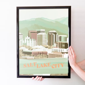 Salt Lake City, Utah Retro Travel Art Poster Modern Home Decor 11x17 18x24 24x36