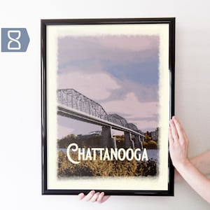 Chattanooga Walnut St Bridge Art Poster: Retro Travel Decor