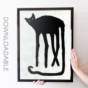 Black Cat Halloween Art Print: Long Legs, Modern Home Decor (Digital Download)