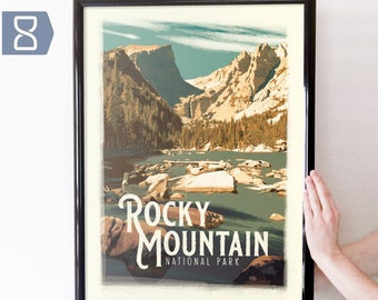 Rocky Mountain National Park Retro Travel Art Poster Modern Home Decor 11x17 18x24 24x36