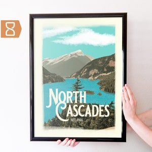 North Cascades National Park Retro Travel Art Poster Modern Home Decor 11x17 18x24 24x36