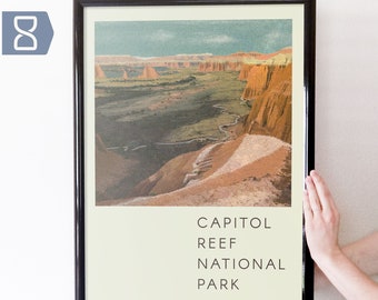 Capitol Reef National Park Retro Travel Art Poster Modern Home Decor 11x17 18x24 24x36