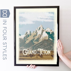 Grand Teton National Park Retro Travel Art Poster Modern Home Decor 11x17 18x24 24x36