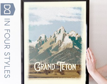 Grand Teton National Park Retro Travel Art Poster Modern Home Decor 11x17 18x24 24x36