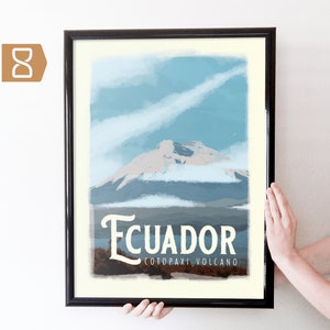 Cotopaxi Volcano, Ecuador Retro Travel Art Poster Modern Home Decor 11x17 18x24 24x36