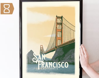 Golden Gate Bridge Art Poster: San Francisco Retro Travel Decor