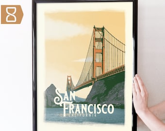 San Francisco Golden Gate Bridge Retro Travel Art Poster Modern Home Decor 11x17 18x24 24x36