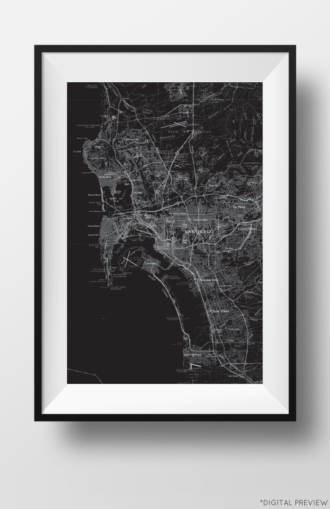 San Diego, CA Map Retro Travel Art Poster Modern Home Decor 11x17 18x24 ...