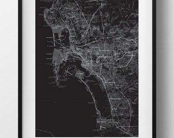 San Diego, CA Map Retro Travel Art Poster Modern Home Decor 11x17 18x24 24x36