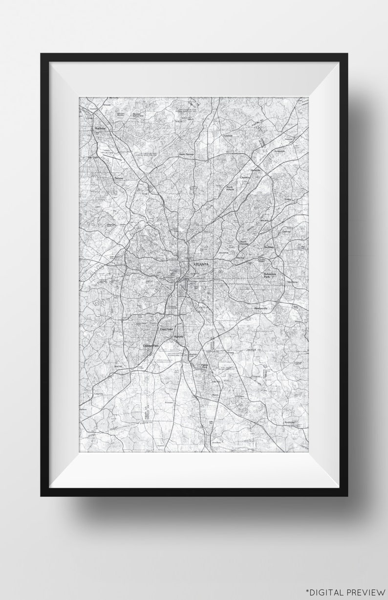 Atlanta, GA Map Retro Travel Art Poster 11x17 18x24 Modern Home Decor 11x17 18x24 24x36 image 3