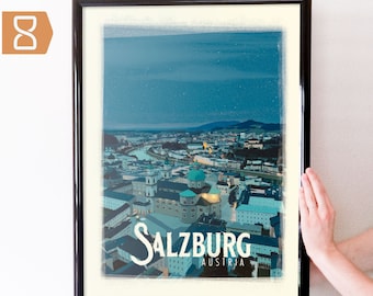 Salzburg, Austria Retro Travel Art Poster Modern Home Decor 11x17 18x24 24x36