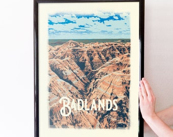 Badlands National Park Retro Travel Art Poster Modern Home Decor 11x17 18x24 24x36