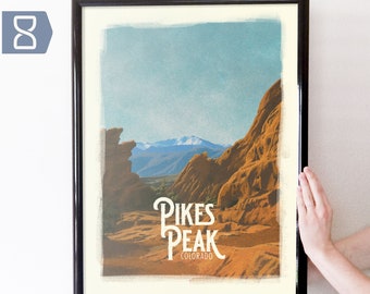 Pikes Peak Retro Travel Art Poster Modern Home Decor 11x17 18x24 24x36