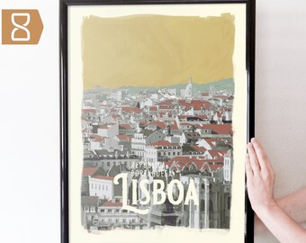 Lisbon, Portugal Retro Travel Art Poster Modern Home Decor 11x17 18x24 24x36