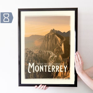 Monterrey, Mexico Retro Travel Art Poster Modern Home Decor 11x17 18x24 24x36