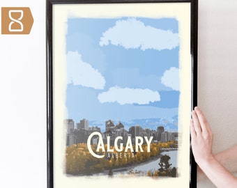 Calgary, Alberta, Canada Retro Travel Art Poster Modern Home Decor 11x17 18x24 24x36