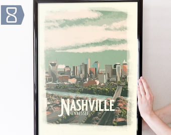Nashville, Tennessee Retro Travel Art Poster Modern Home Decor 11x17 18x24 24x36