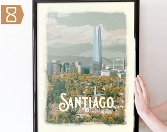 Santiago, Chile Retro Travel Art Poster Modern Home Decor 11x17 18x24 24x36