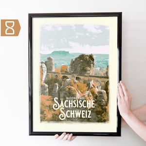 Saxon Switzerland National Park, Germany Retro Travel Art Poster Modern Home Decor 11x17 18x24 24x36