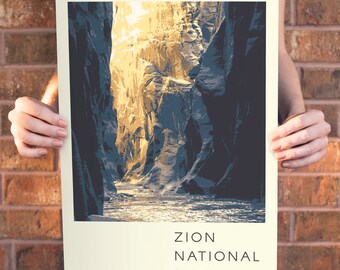 Zion National Park Retro Travel Art Poster Modern Home Decor 11x17 18x24 24x36