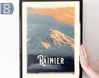 Mt Rainier Retro Travel Art Poster Modern Home Decor 11x17 18x24 24x36