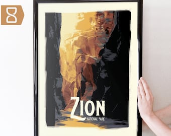 Zion National Park Retro Travel Art Poster Modern Home Decor 11x17 18x24 24x36