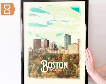 Boston, Massachusetts Retro Travel Art Poster Modern Home Decor 11x17 18x24 24x36