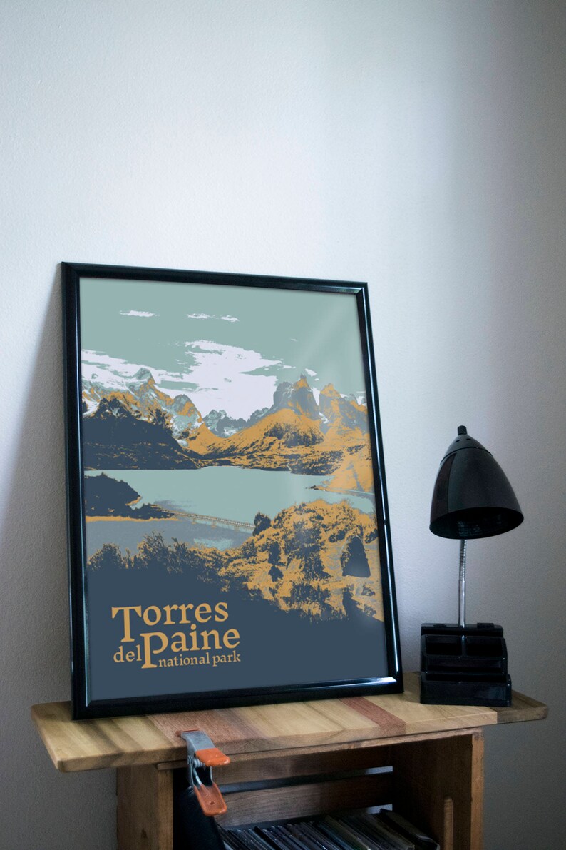 Torres del Paine National Park Poster: Retro Travel Art imagen 1