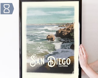 San Diego, California Retro Travel Art Poster