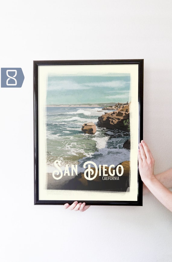 San Diego, California Retro Travel Art Poster