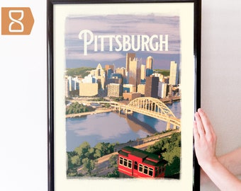 Pittsburgh, PA Retro Travel Art Poster Modern Home Decor 11x17 18x24 24x36